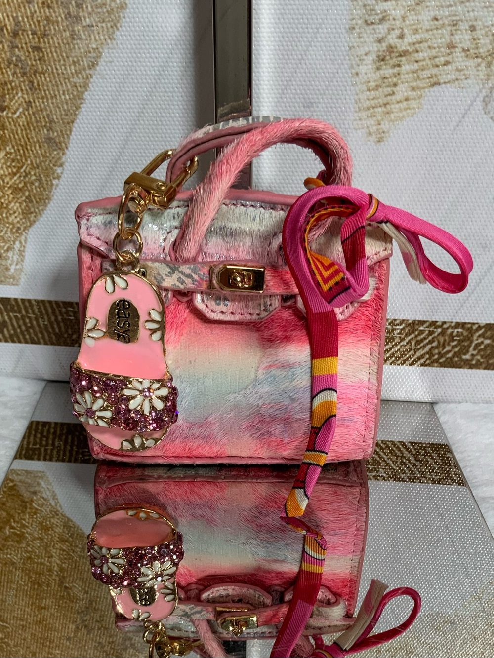 Pink Hombre Mini Top-Handle Bag Floral Charm